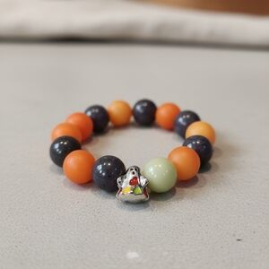 Halloween Beaded Bracelet with Ghost Charm